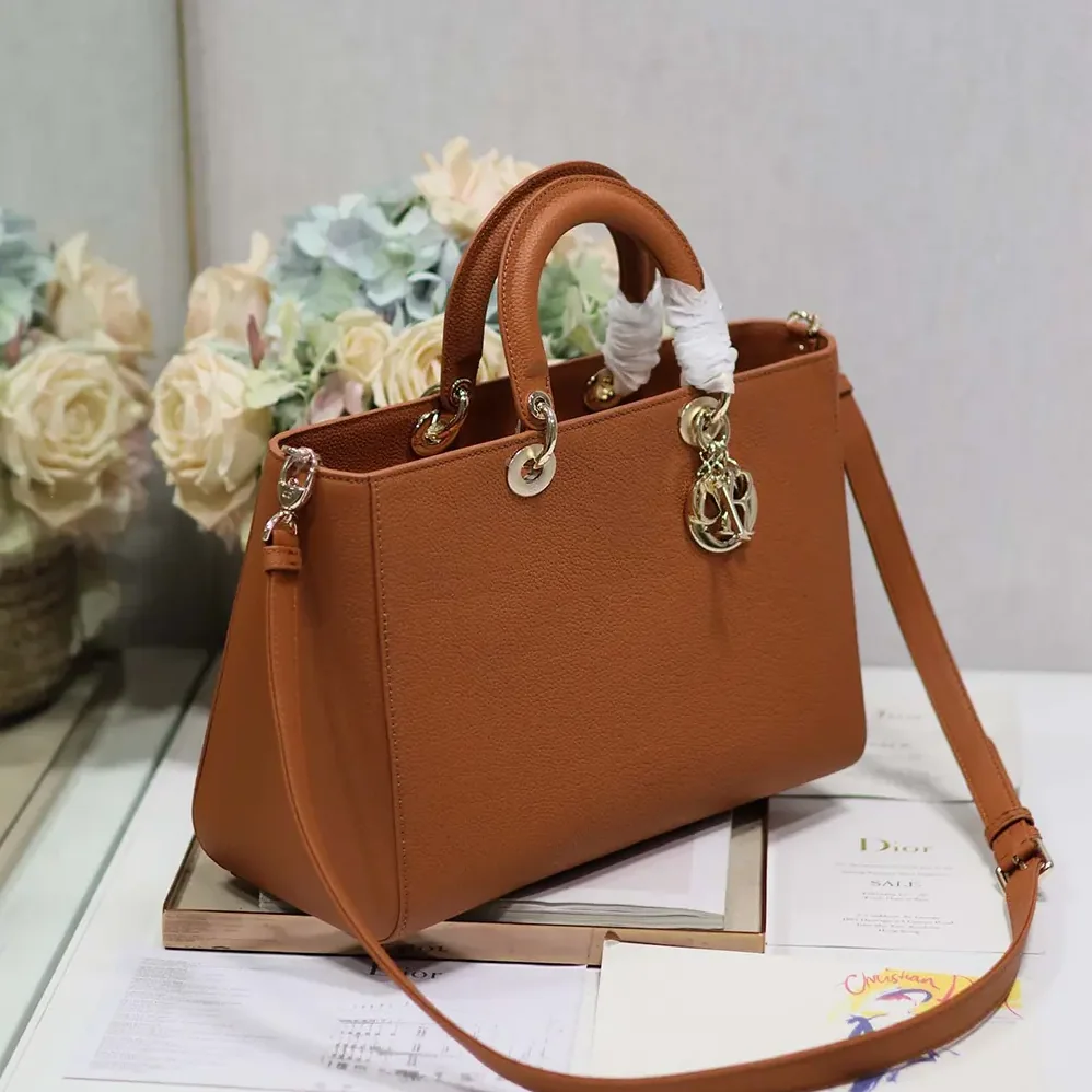 Dior Large Lady D-Sire My ABCDior Bag Dark Brandy Taurillon Leather for Women