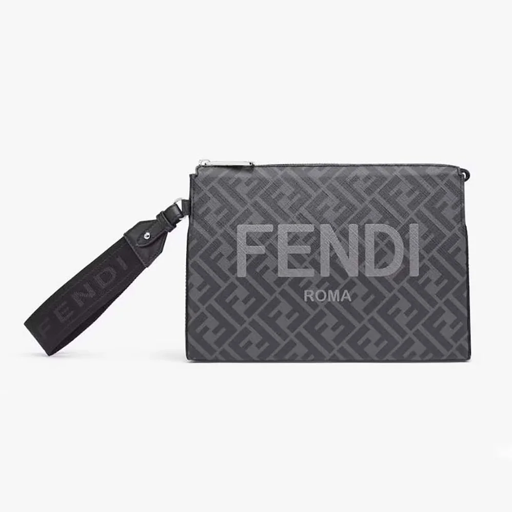 Fendi Clutch Pack Pouch in Black FF Fabric for Men