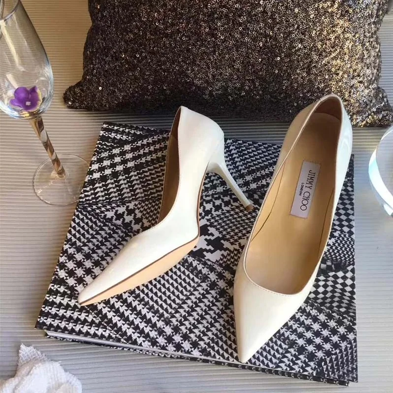 Jimmy Choo Romy 85 Patent Leather Pointy Toe Pumps Shoes for Women in White Jimmy Choo Romy 85 Patent Leather Pointy Toe Pumps Shoes for Women in White