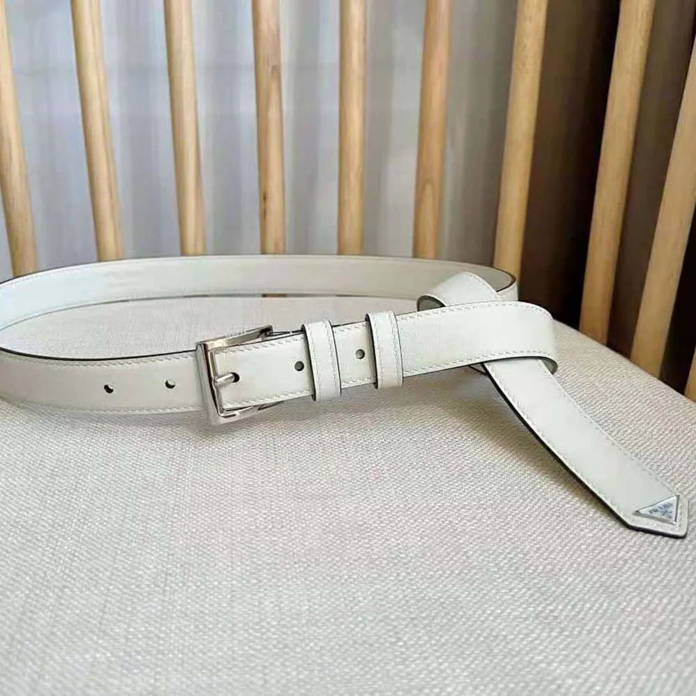 Prada N Leather Belt with Enameled-metal Triangle Logo for Unisex in White