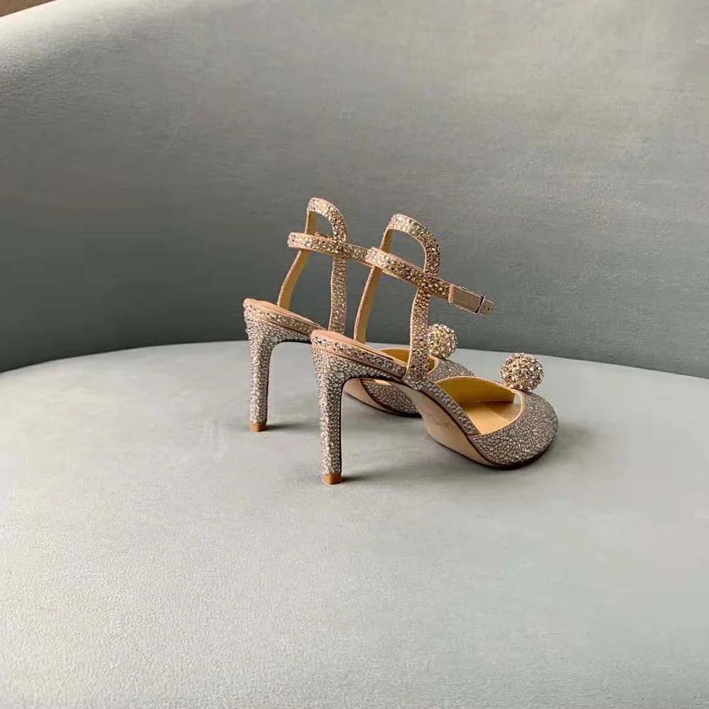 Jimmy Choo Sacora 100 Nude Suede Sandals with Hotfix Crystals and Sphere Detail for Women Jimmy Choo Sacora 100 Nude Suede Sandals with Hotfix Crystals and Sphere Detail for Women