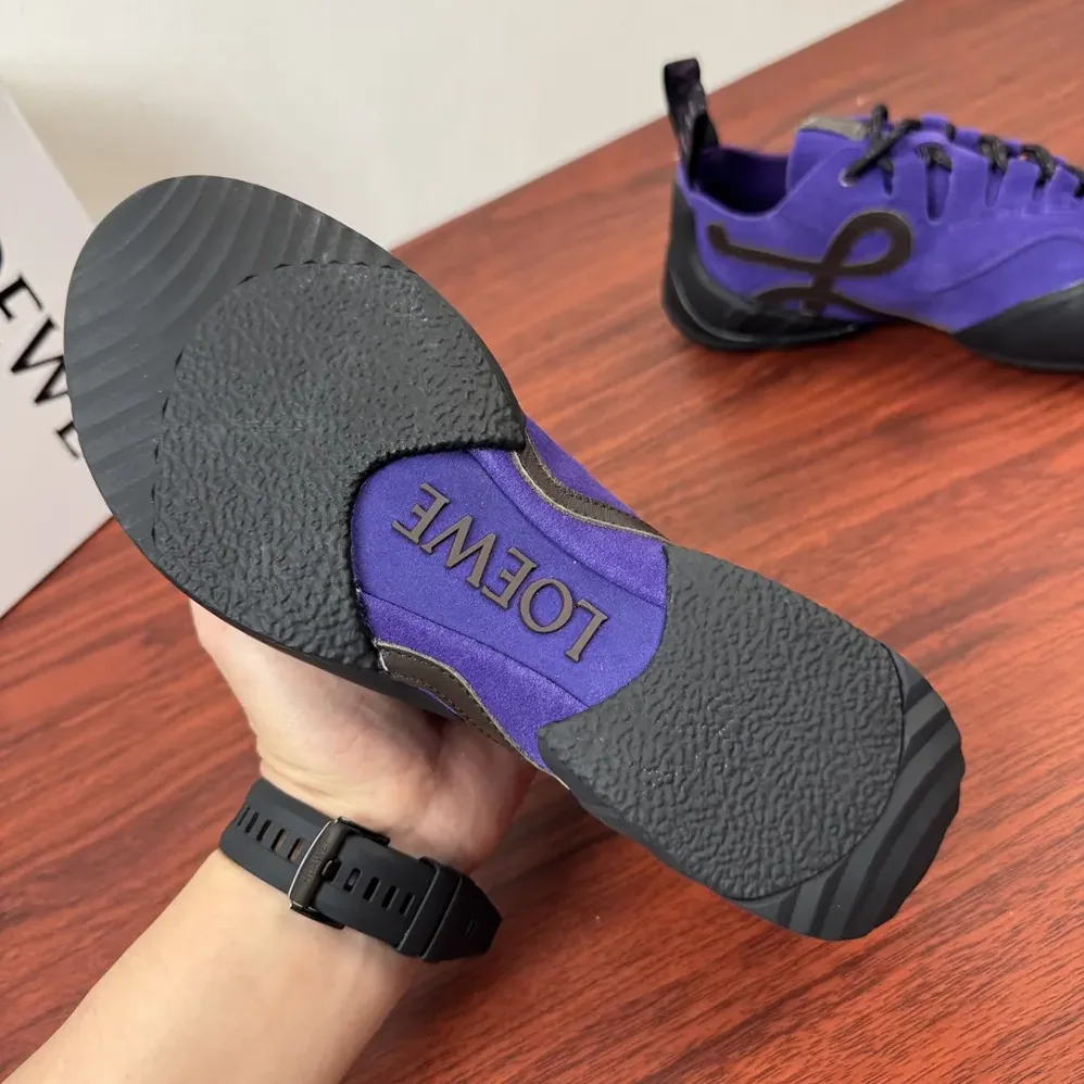 Loewe Grip Sneaker in Calfskin Suede for Unisex in Purple/Brown