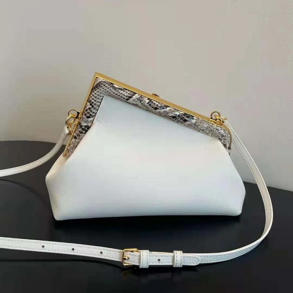 Fendi First Small White Leather Bag with Exotic Details for Women