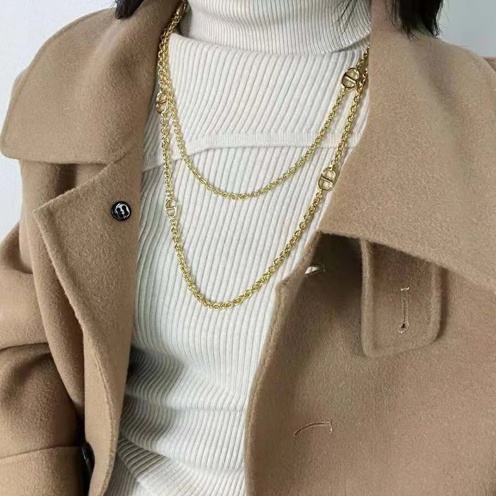 Dior 30 Montaigne Necklace Gold-Finish Metal and Sand Pink Lacquer for Women Dior 30 Montaigne Necklace Gold-Finish Metal and Sand Pink Lacquer for Women