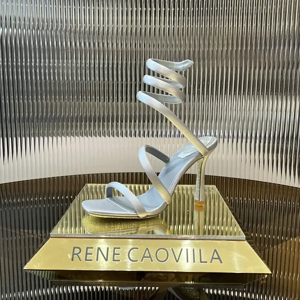 Rene Caovilla Cleopatra Silver Satin Sandal 105 for Women Rene Caovilla Cleopatra Silver Satin Sandal 105 for Women