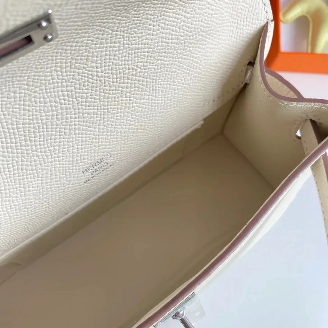 Hermes Kelly Pochette Top Handle Bag in Blanc Epsom Palladium Hardware
