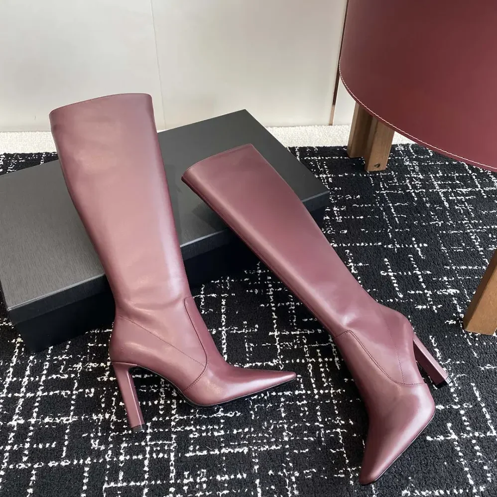 Saint Laurent YSL Francoise Boots In Smooth Leather for Women in Maroon