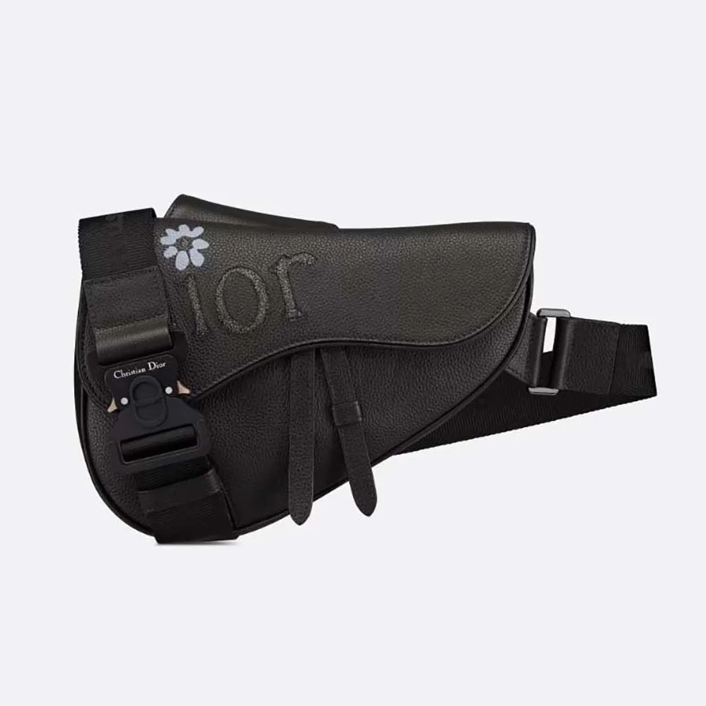 Dior By Erl Saddle Bag Black Grained Calfskin for Men Dior By Erl Saddle Bag Black Grained Calfskin for Men