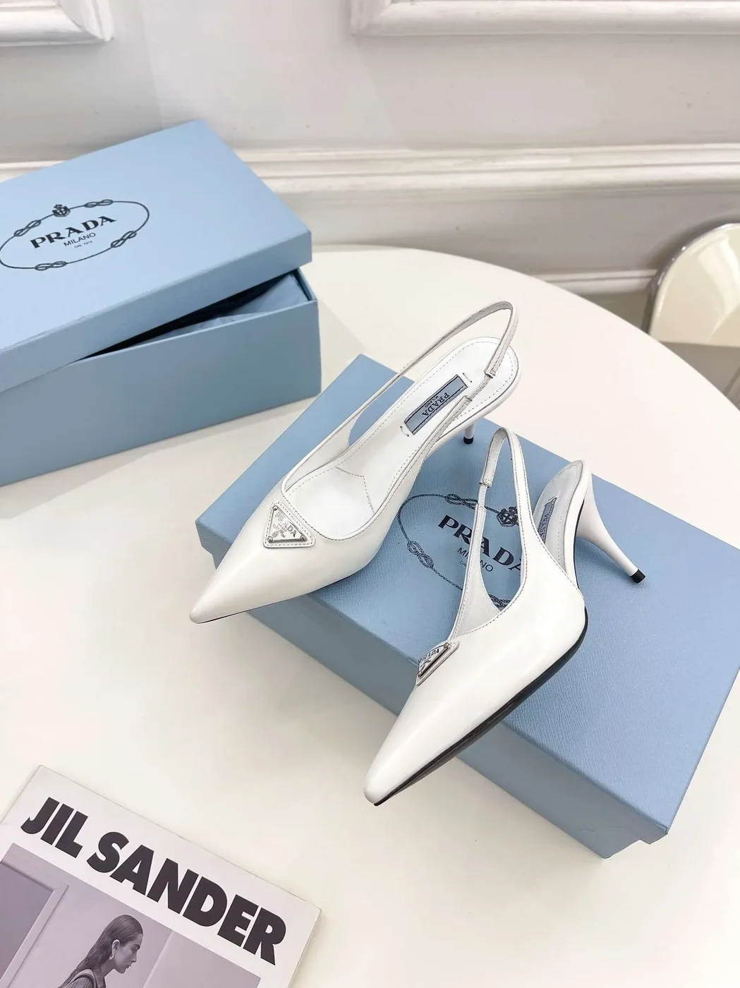 Prada Slingback Spike Pumps White Prada Slingback Spike Pumps White
