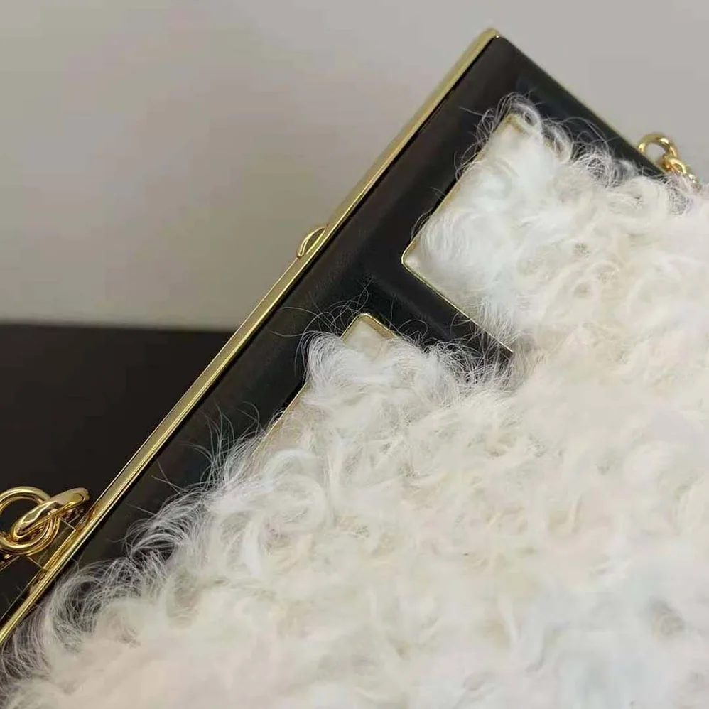 Fendi First Small White Mohair Wool Bag for Women