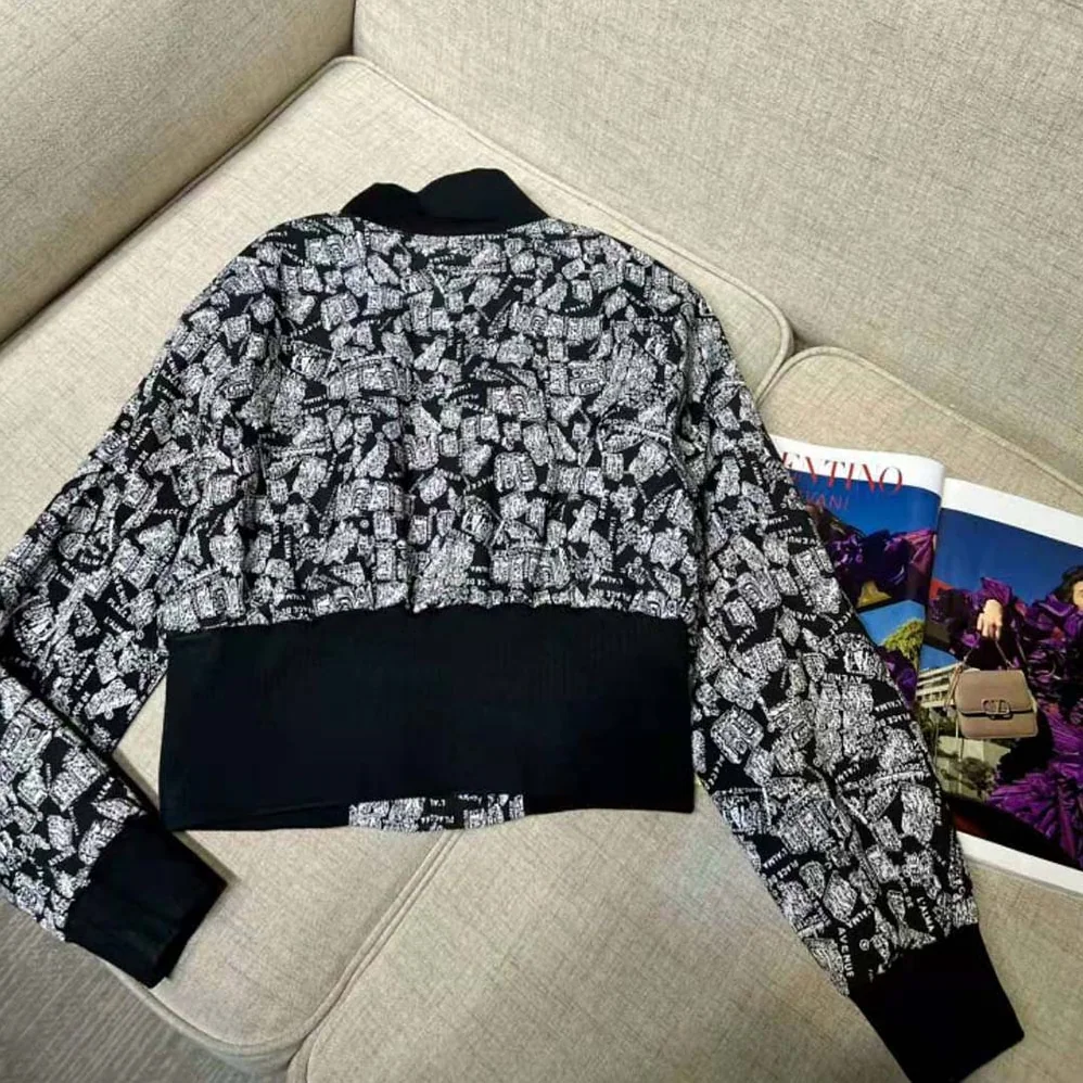 Dior Cropped Bomber Jacket Black and White Technical Taffeta Jacquard for Women