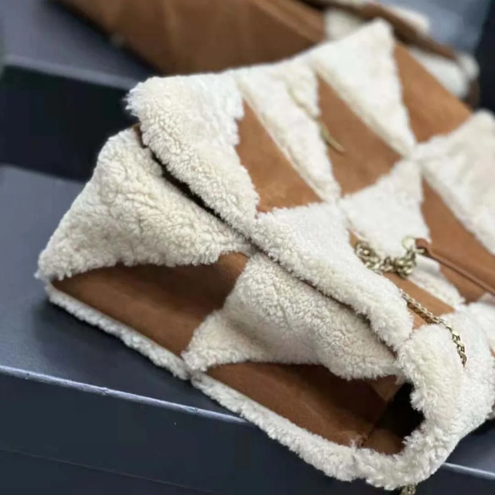 Saint Laurent YSL Jamie Giant Chain Bag “Carré Rive Gauche” in Suede and Shearling Patchwork for Women in Brown Saint Laurent YSL Jamie Giant Chain Bag “Carré Rive Gauche” in Suede and Shearling Patchwork for Women in Brown