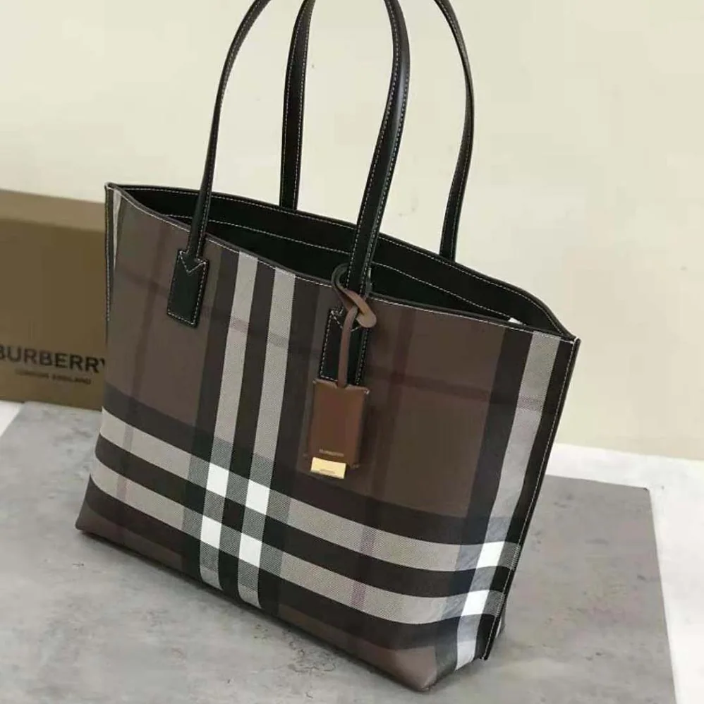 Burberry Check Tote in Calf Leather for Women