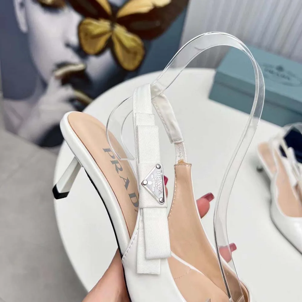 Prada Patent-Leather Slingback Pumps for Women in White Prada Patent-Leather Slingback Pumps for Women in White