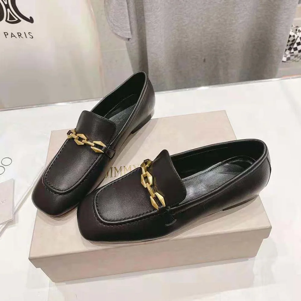 Jimmy Choo Diamond Tilda Loafer Black Calf Leather Loafers with Chain Embellishment for Women Jimmy Choo Diamond Tilda Loafer Black Calf Leather Loafers with Chain Embellishment for Women