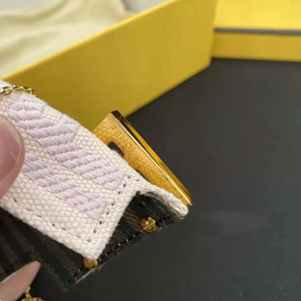 Fendi Nano Baguette Charm Pink Canvas Charm with FF Embroidery for Women Fendi Nano Baguette Charm Pink Canvas Charm with FF Embroidery for Women
