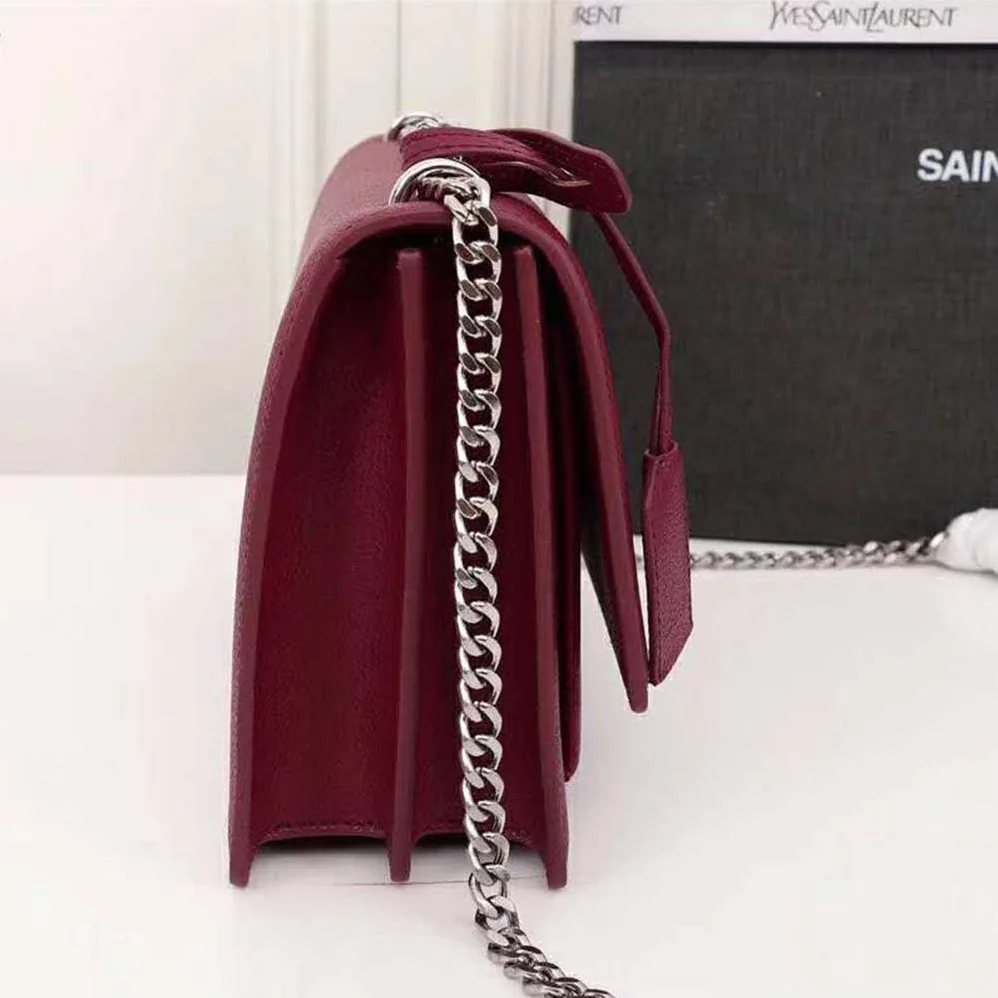 Saint Laurent YSL Medium Sunset Bag Calfskin Leather in Maroon