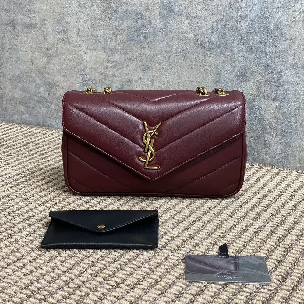 Saint Laurent YSL Loulou Small in Matelasse Lambskin for Women in Bordeaux
