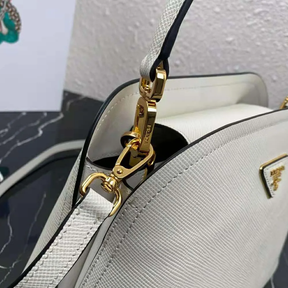 Prada Medium Saffiano Leather Prada Matinee Bag for Women in White Prada Medium Saffiano Leather Prada Matinee Bag for Women in White