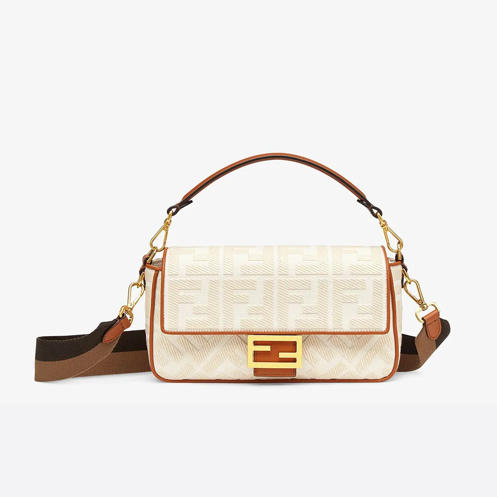 Fendi Baguette White Canvas FF Bag for Women Fendi Baguette White Canvas FF Bag for Women