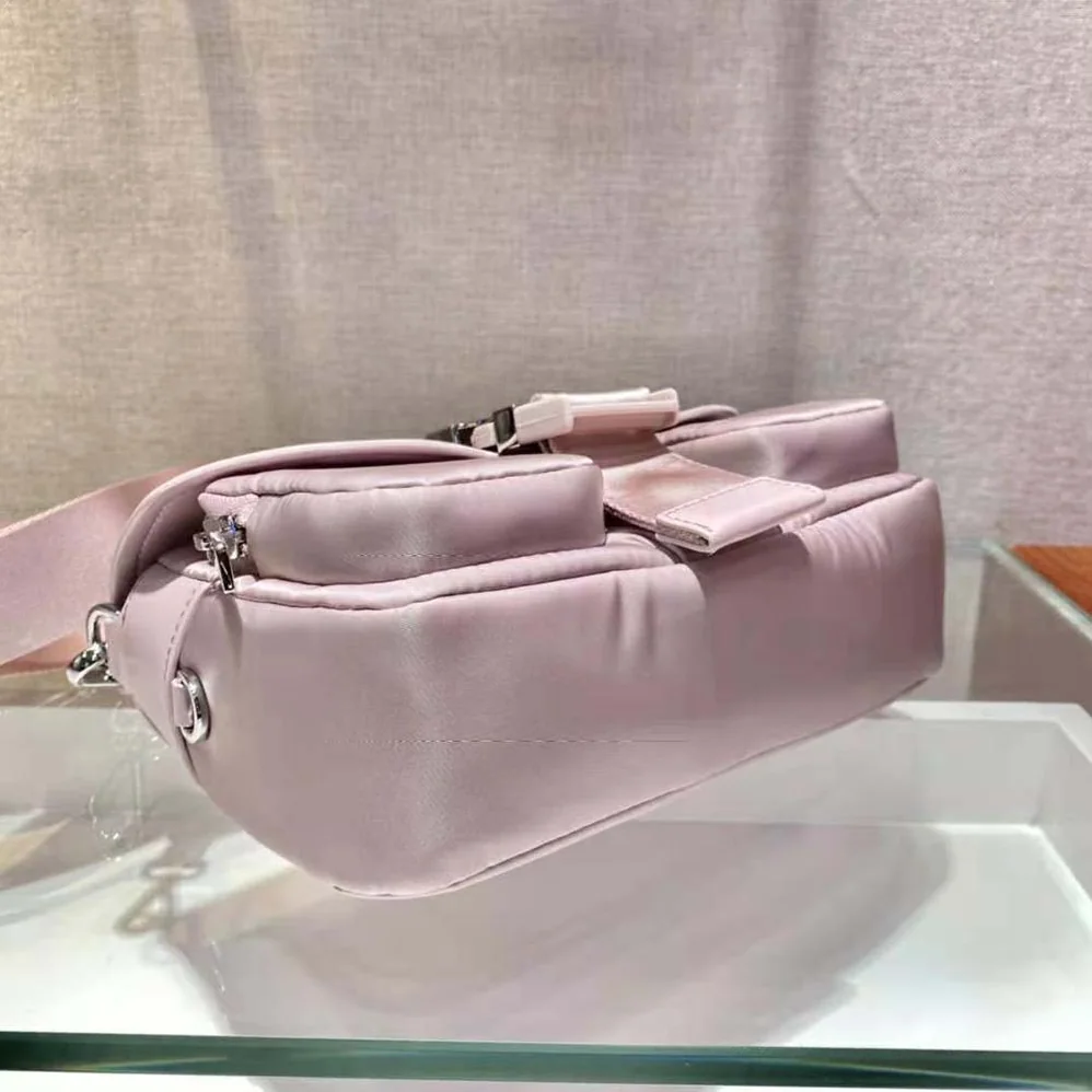 Prada Pocket Nylon and Brushed Leather Bag for Women in Pink Prada Pocket Nylon and Brushed Leather Bag for Women in Pink