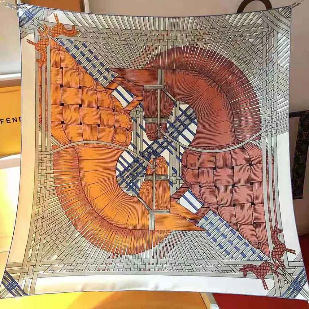 Hermes Masan and Masan Scarf 90 with Hand-Rolled Edges for Women in Silver Hermes Masan and Masan Scarf 90 with Hand-Rolled Edges for Women in Silver