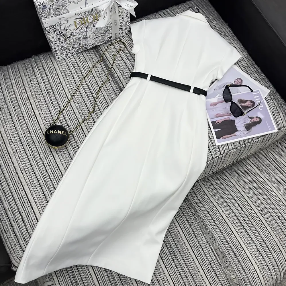 Dior Mid-Length Belted Dress Ecru Virgin Wool and Silk Grain de Poudre for Women