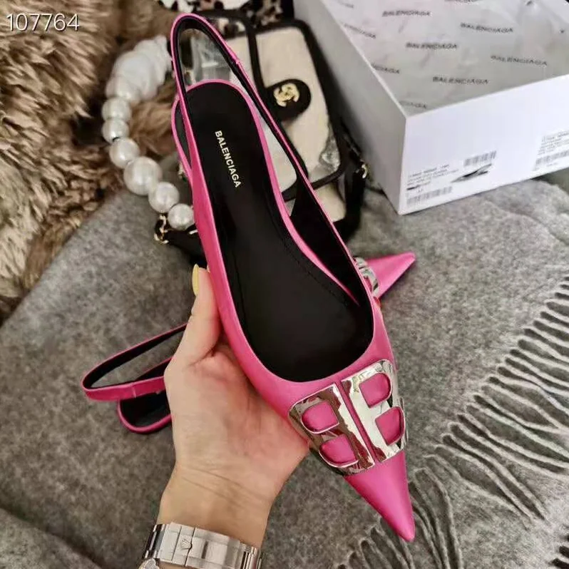 Balenciaga BB Flat Slingback Ballerina Satin 5mm Arch for Women in Rose Balenciaga BB Flat Slingback Ballerina Satin 5mm Arch for Women in Rose