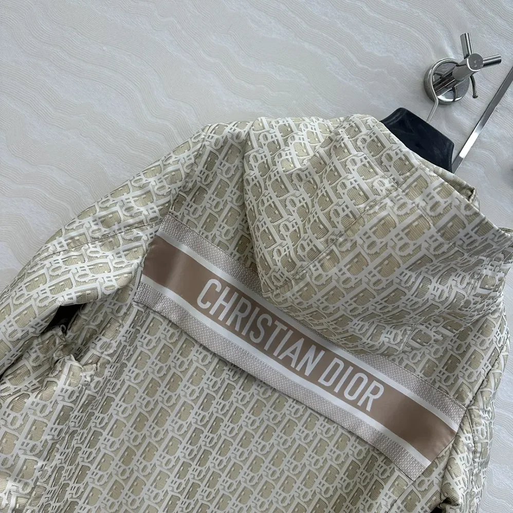 Dior Cropped Hooded Jacket Beige Technical Jacquard Taffeta with Dior Oblique Motif for Men