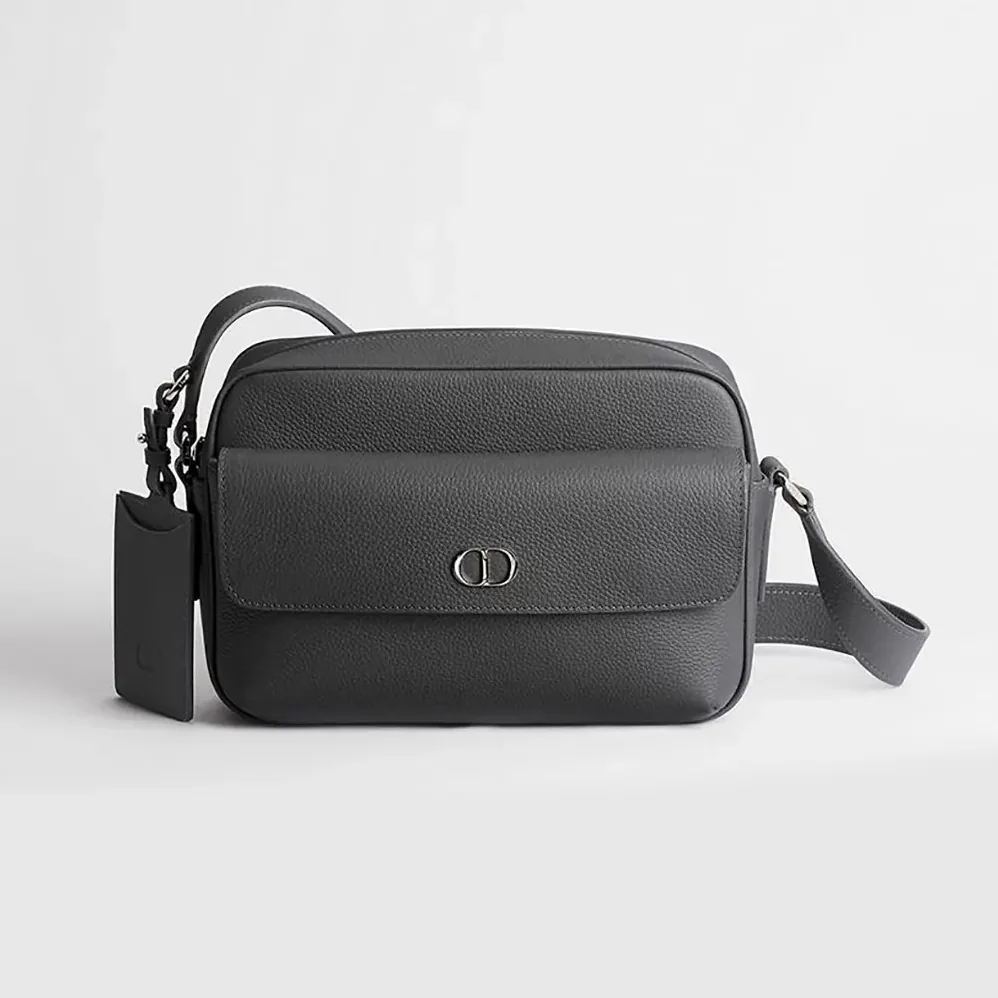 Dior CD Icon Zipped Messenger Bag Gris Flanelle Matte Grained Calfskin for Men