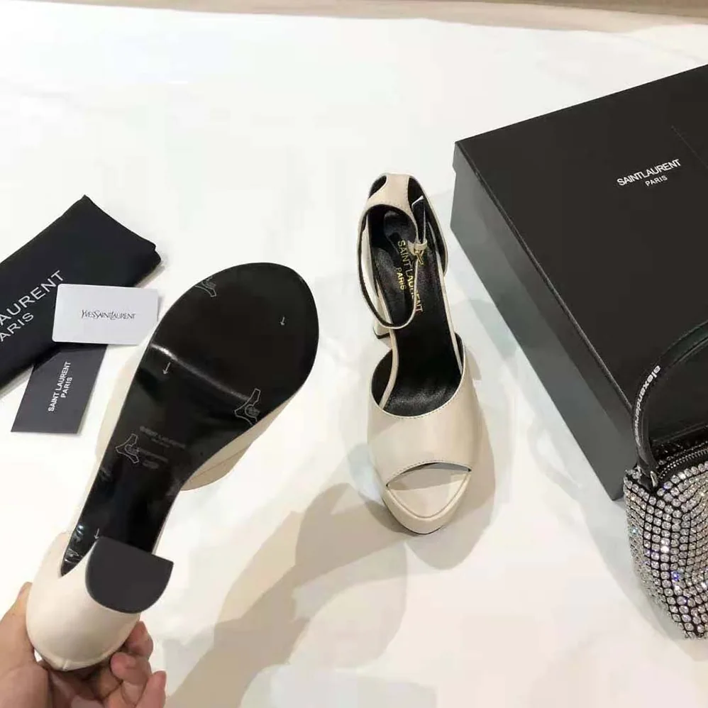 Saint Laurent YSL Jodie Platform Sandals in Smooth Leather for Women in White Saint Laurent YSL Jodie Platform Sandals in Smooth Leather for Women in White