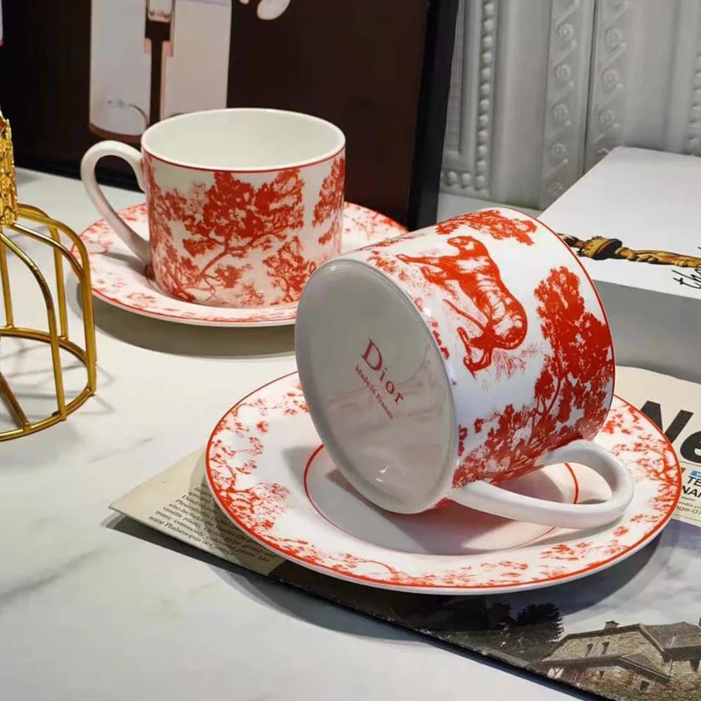 Dior Teacup Saucer Red Toile De Jouy for Unisex