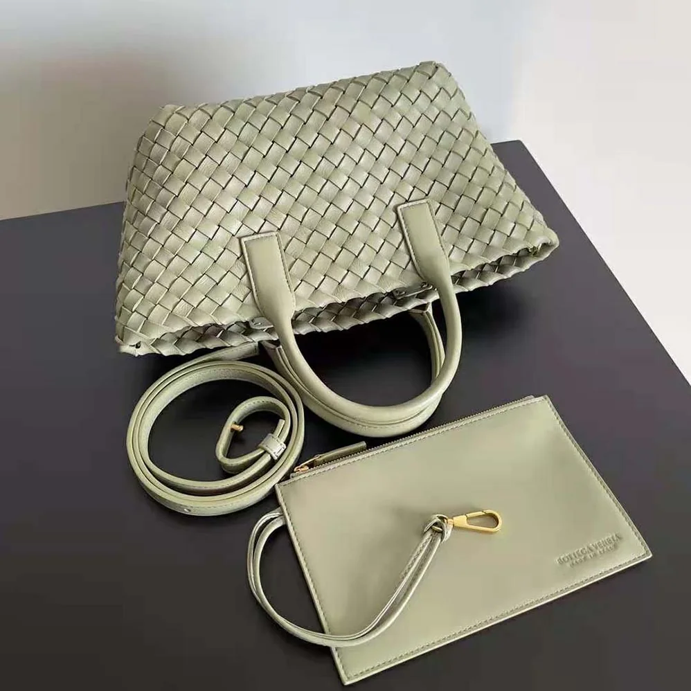 Bottega Veneta Mini Cabat Intreccio Leather Tote Bag with Detachable Strap for Women in Dark Green