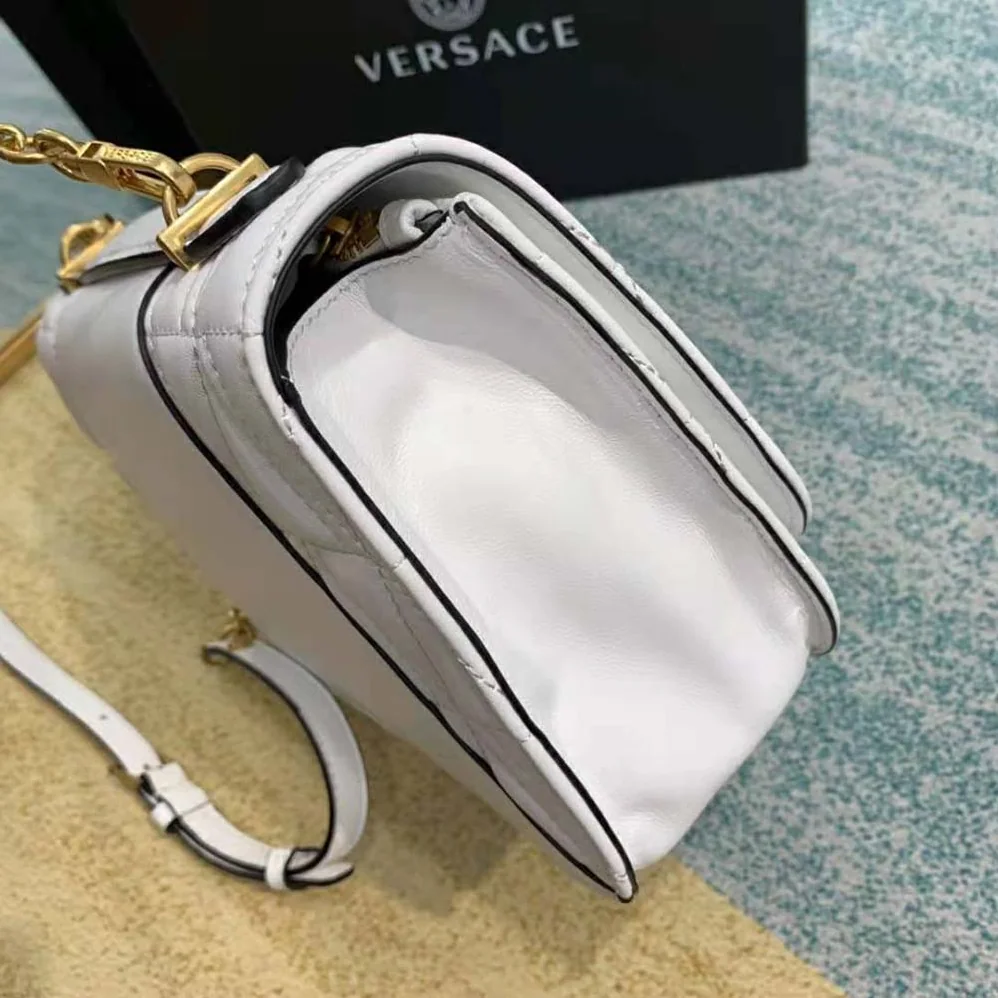 Versace Virtus Quilted Shoulder Bag for Women in White Versace Virtus Quilted Shoulder Bag for Women in White