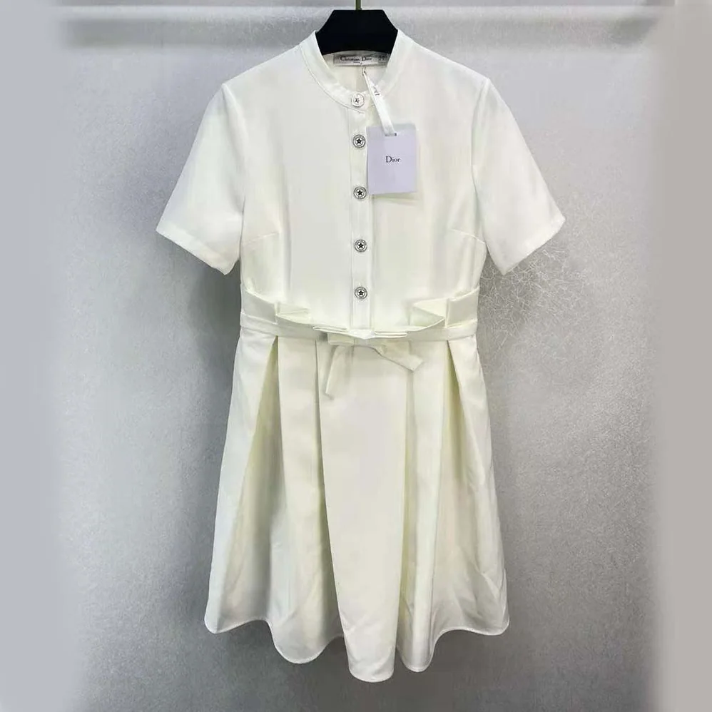 Dior Short Flared Dress White Wool and Silk for Women Dior Short Flared Dress White Wool and Silk for Women