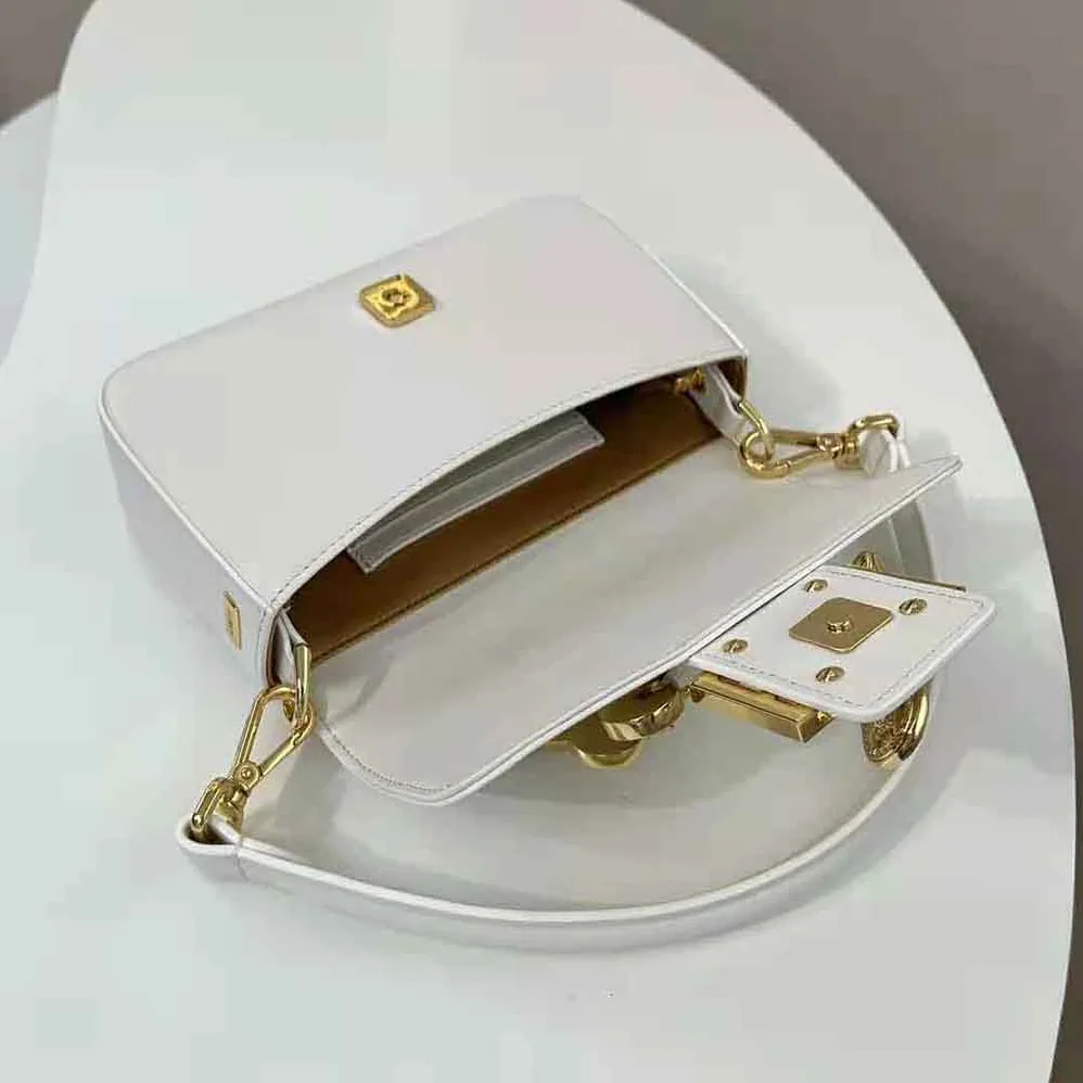 Fendi Brooch Mini Baguette Fendace White Leather Bag for Women Fendi Brooch Mini Baguette Fendace White Leather Bag for Women
