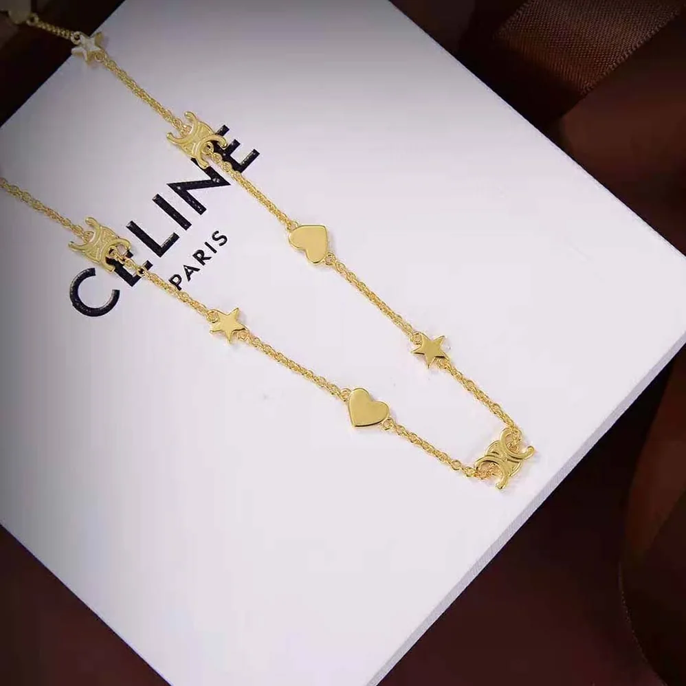 Celine Maillon Triomphe Multi Motifs Necklace in Brass with Gold Finish for Women