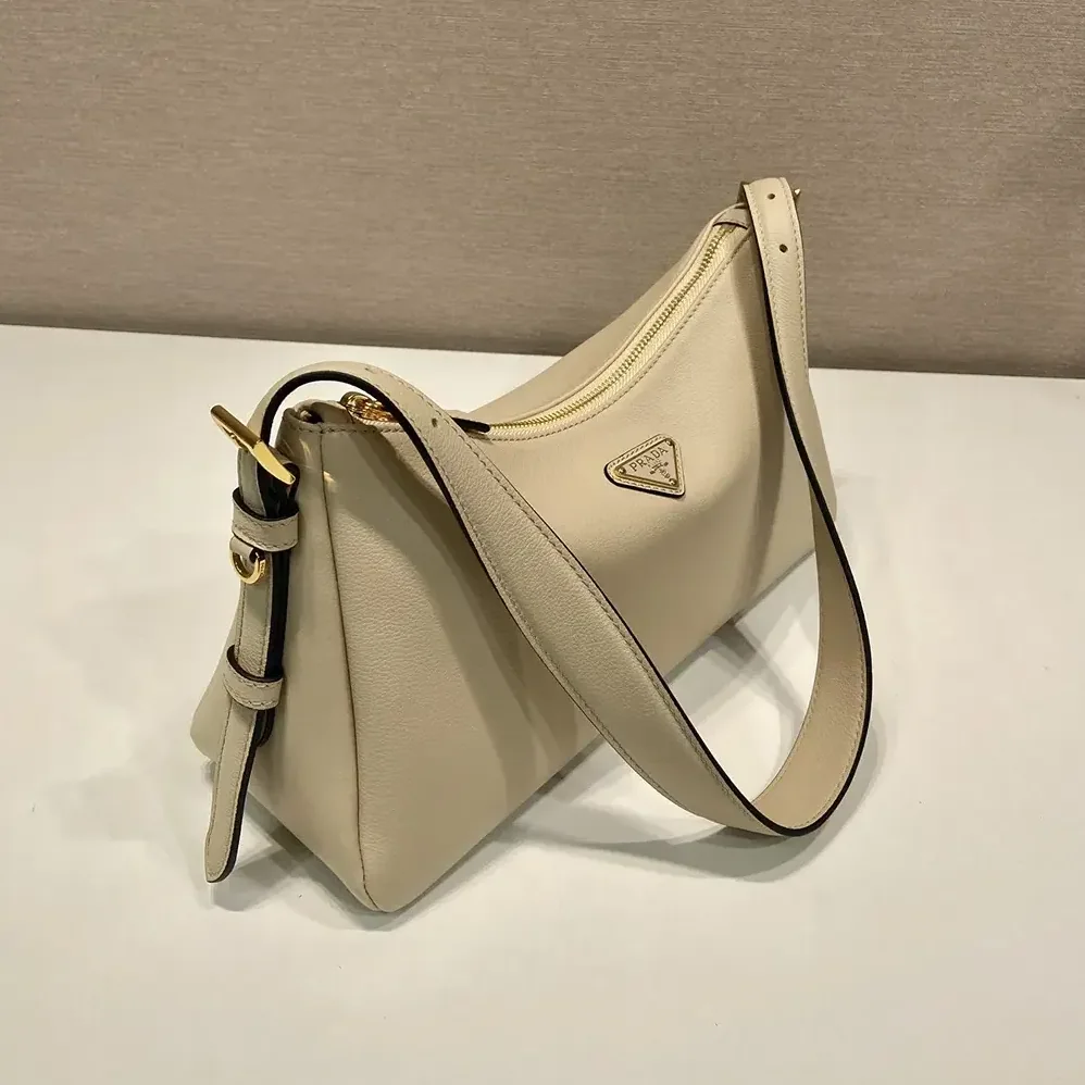 Prada Aimée Medium Leather Shoulder Bag for Women in Sandy Prada Aimée Medium Leather Shoulder Bag for Women in Sandy