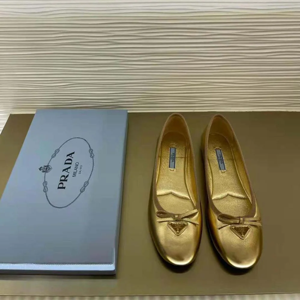 Prada Nappa Leather Ballerinas for Women in Gold Prada Nappa Leather Ballerinas for Women in Gold