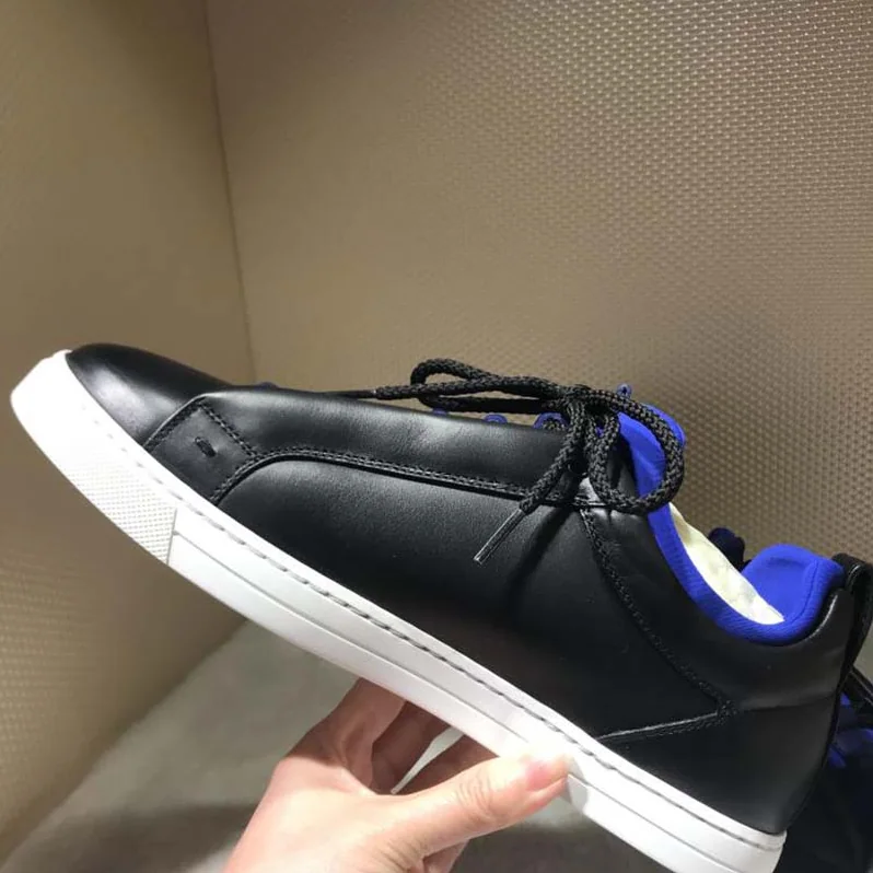 Fendi Black Leather Sneakers Shoes Black for Men