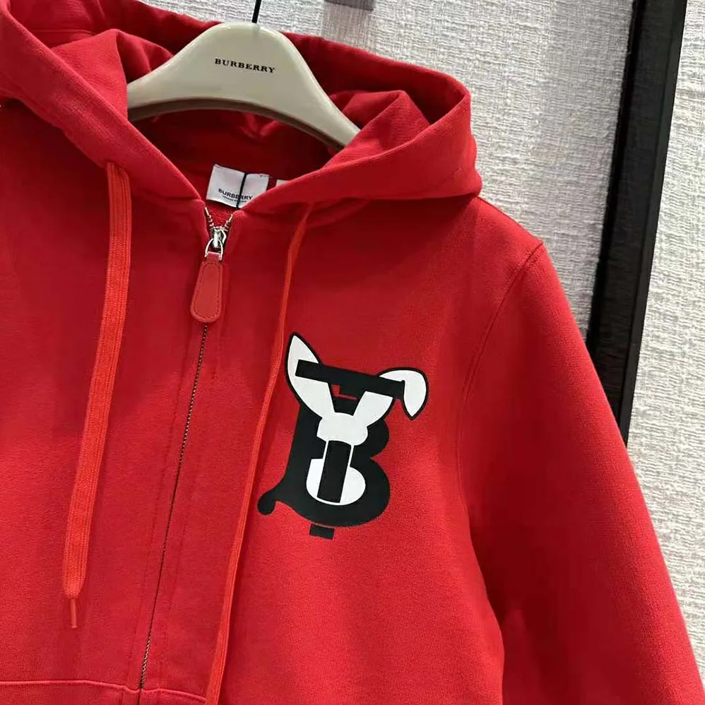 Burberry Rabbit Print Cotton Hooded Top for Men in Red