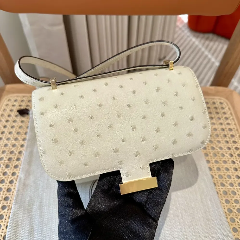 Hermes Constance 19 Bag Nata Ostrich Leather for Women in White/Gold Hermes Constance 19 Bag Nata Ostrich Leather for Women in White/Gold