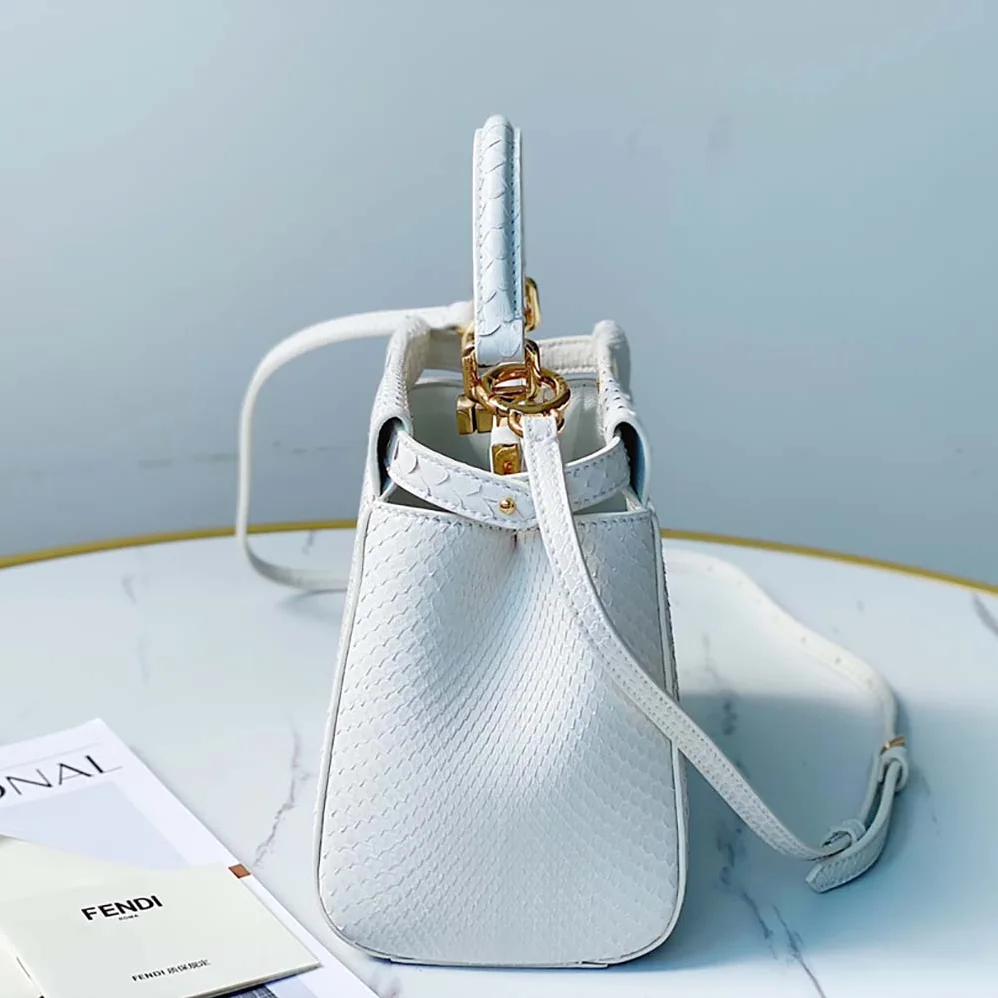 Fendi Peekaboo Iconic Mini White Python Bag for Women