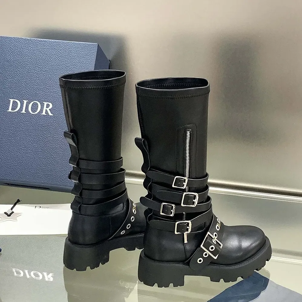 Dior D-Fight Ankle Boot Black Calfskin and Leather for Women in Effect Stretch Material Dior D-Fight Ankle Boot Black Calfskin and Leather for Women in Effect Stretch Material