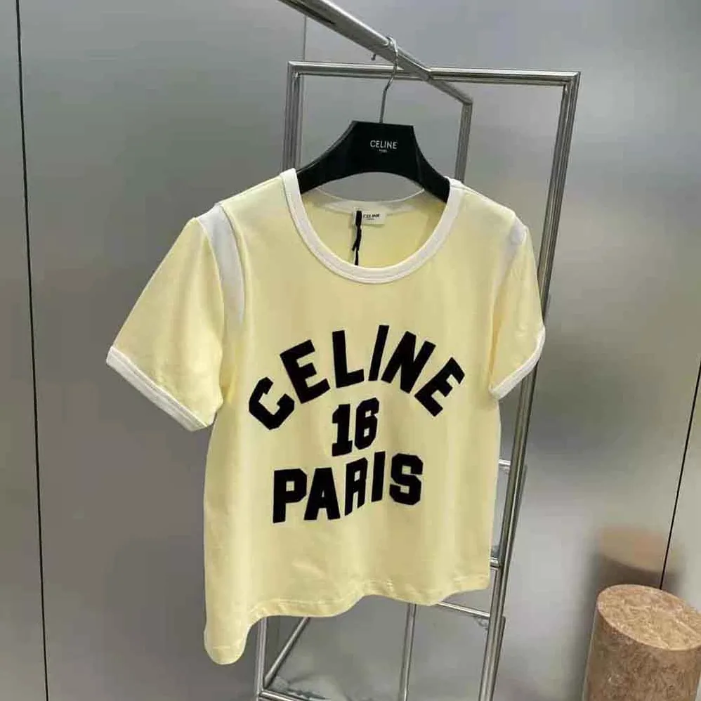 Celine 16 Boxy T-shirt in Cotton Jersey for Women in Yellow Celine 16 Boxy T-shirt in Cotton Jersey for Women in Yellow