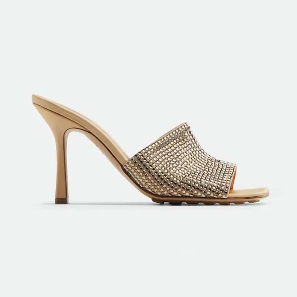 Bottega Veneta Stretch Strass-Embellished Silk Mules for Women in Gold