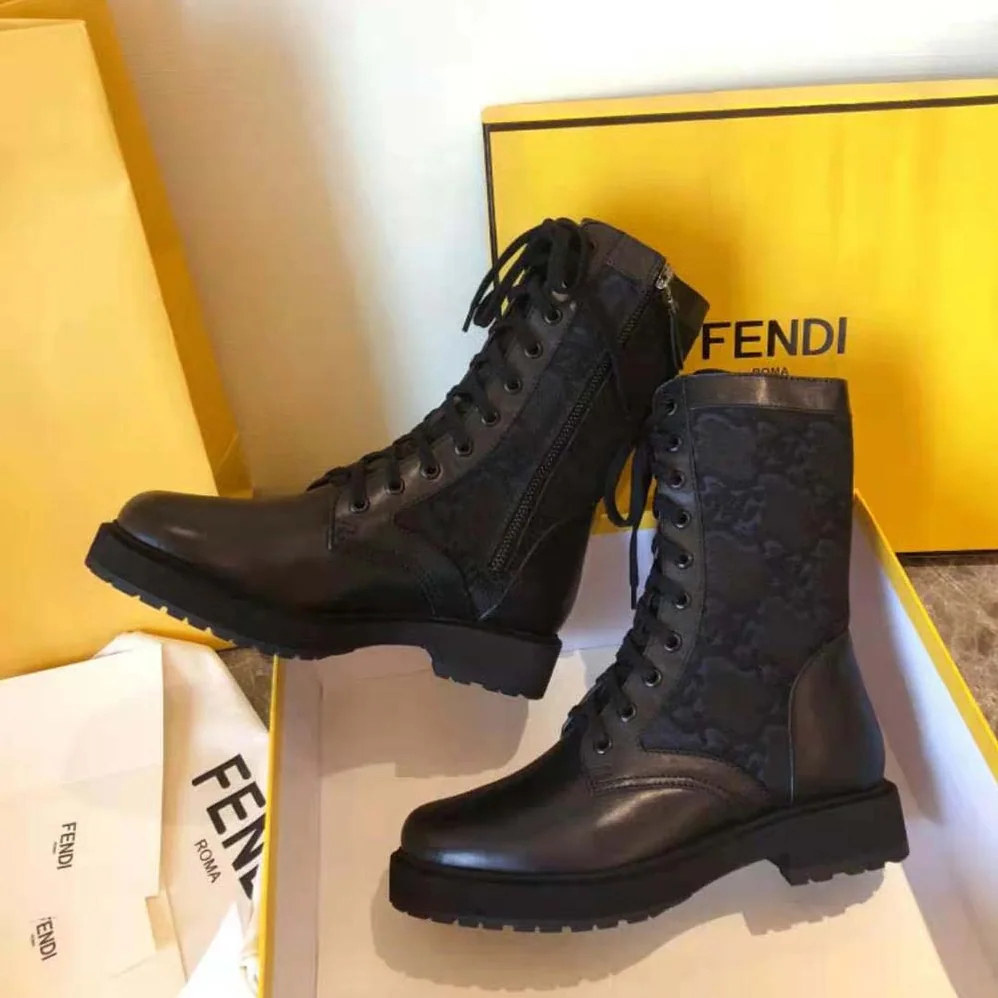 Fendi Signature Black Leather Biker Boots for Women