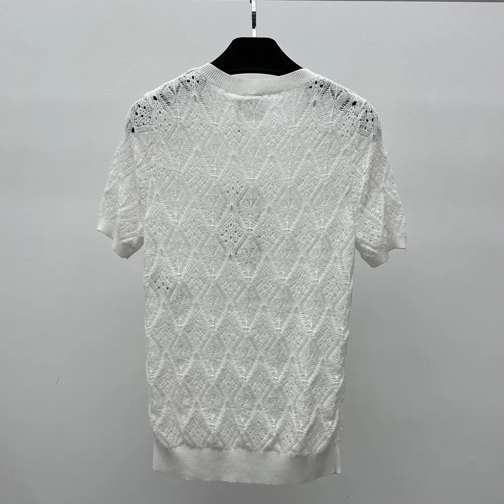 Dior Dioriviera Embroidered Short-Sleeved Sweater Ecru Openwork Cotton Knit for Women Dior Dioriviera Embroidered Short-Sleeved Sweater Ecru Openwork Cotton Knit for Women