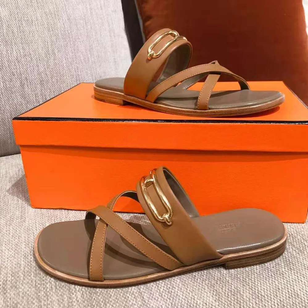 Hermes Claire Sandal in Calfskin Leather for Women in Brown