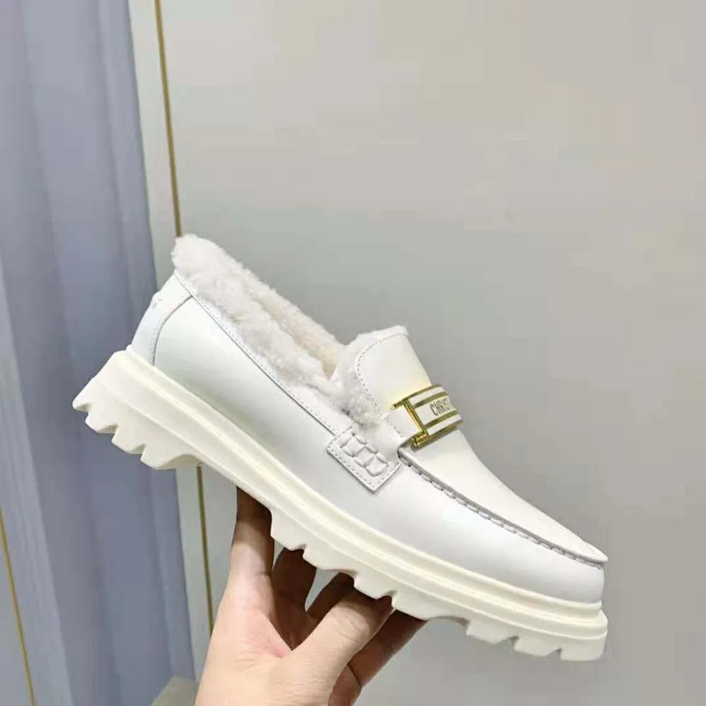 Dior Code Loafer White Brushed Calfskin and Shearling for Women Dior Code Loafer White Brushed Calfskin and Shearling for Women